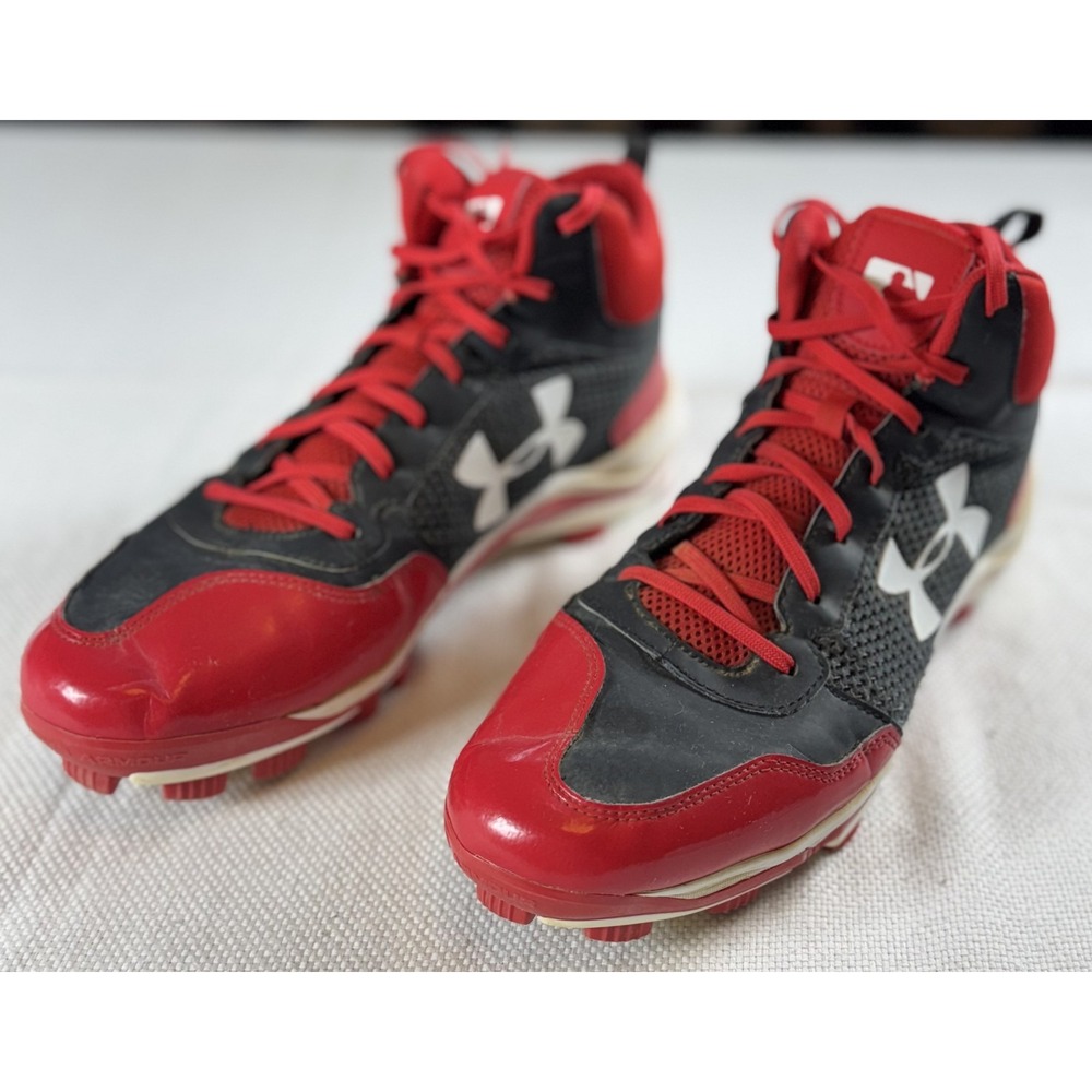 Under Armour Baseball Cleats Shoes Mens 13 Red Black White Molded Turf Athletic